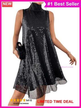 Sequin Sleeveless High Neck Bow Back Party Dress